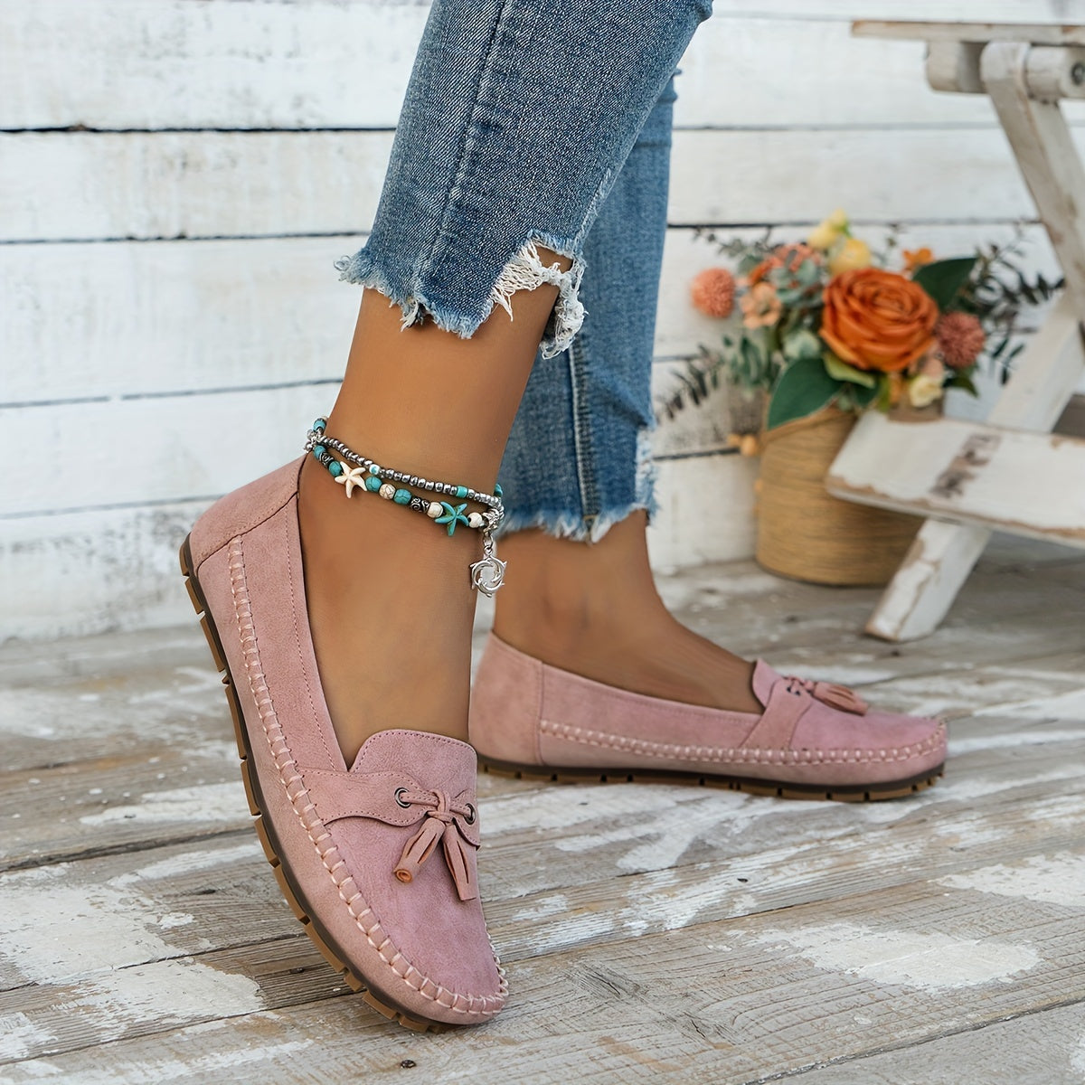 Mocasines Mujer de Piel con Borlas Estilo Elegante