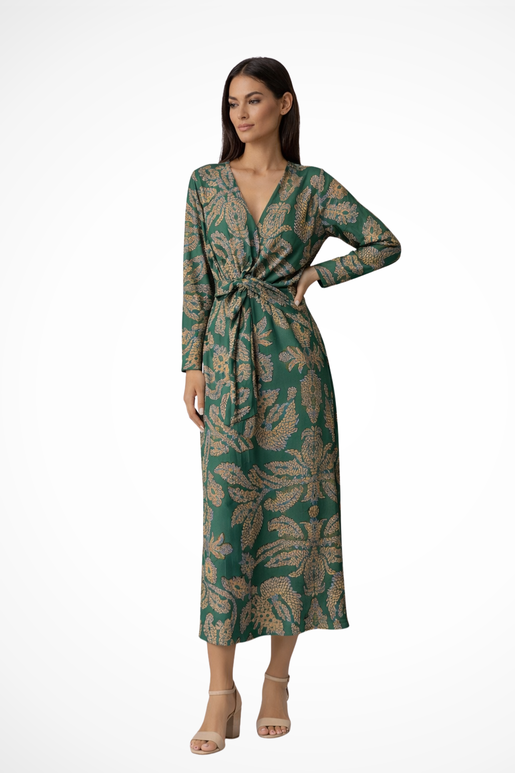 Vestido maxi mujer con cintura ajustable y manga larga elegante
