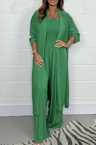 Conjunto Mujer con Espalda Descubierta y Pantalón Pierna Ancha