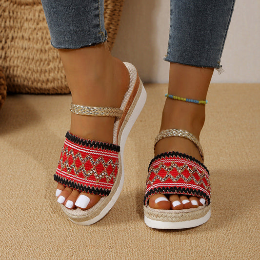 Sandalias Cuña Mujer Diseño Ondas Estilo Étnico Verano - Mavetta