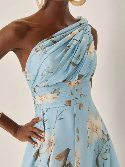 Vestido midi mujer floral un hombro