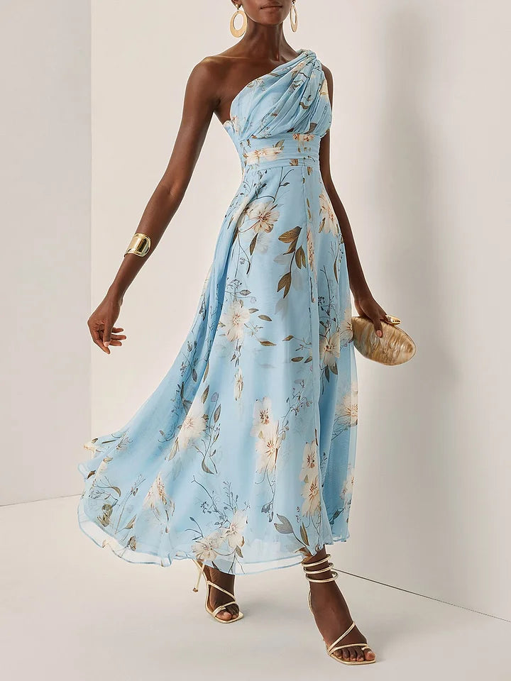 Vestido midi mujer floral un hombro - Mavetta