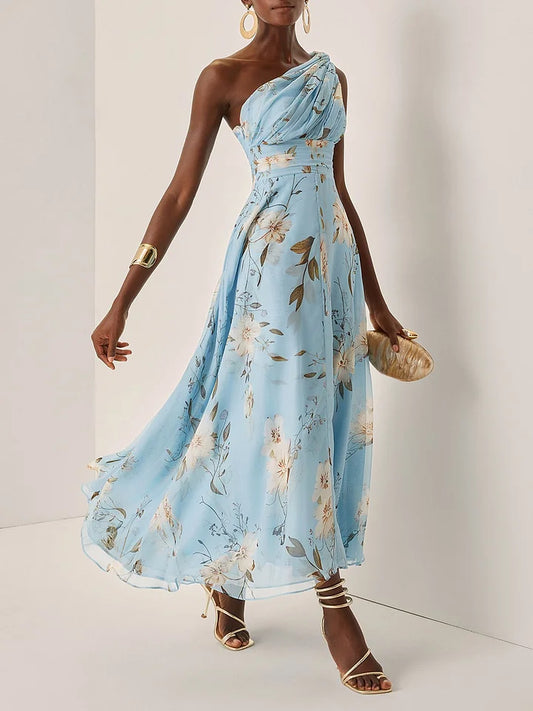 Vestido midi mujer floral un hombro - Mavetta