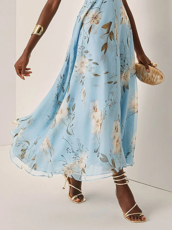 Vestido midi mujer floral un hombro