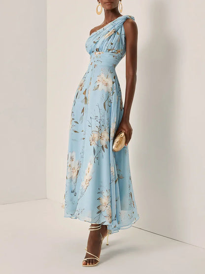 Vestido midi mujer floral un hombro