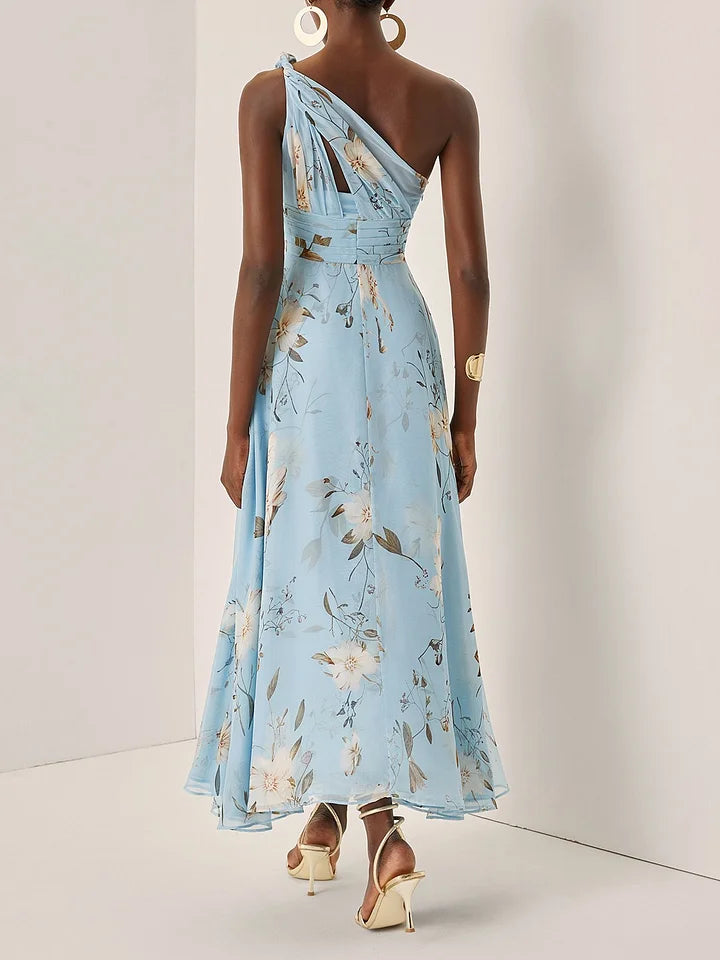 Vestido midi mujer floral un hombro