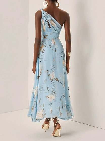 Vestido midi mujer floral un hombro