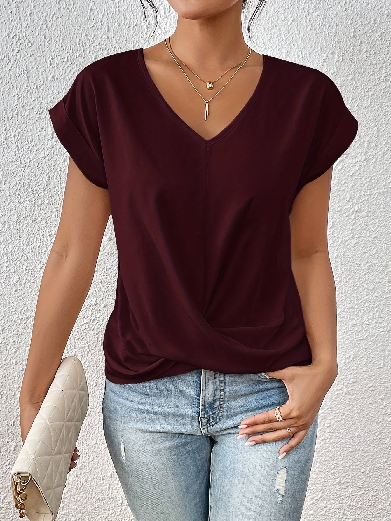 Blusa Mujer Escote en V Drapeado Cruzado