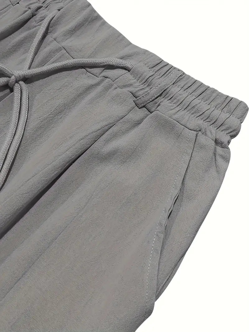 Pantalones Lino Hombre Anchos Cordón Ajustable