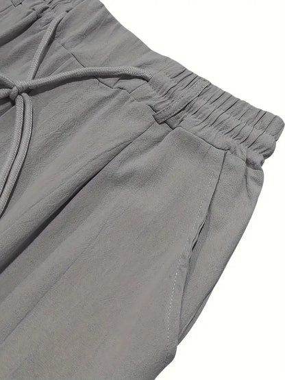 Pantalones Lino Hombre Anchos Cordón Ajustable