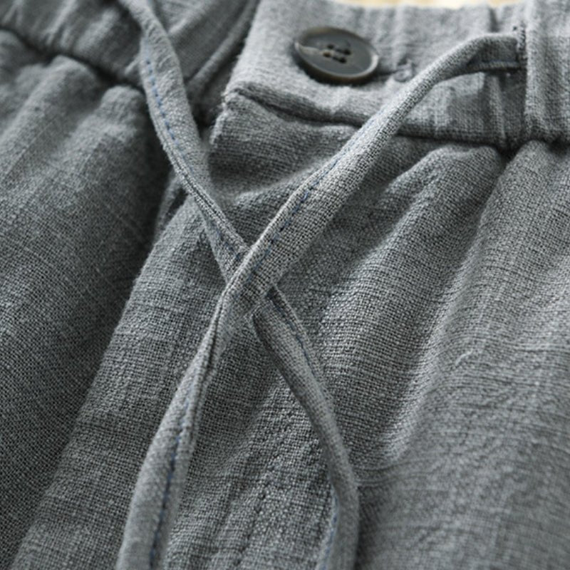 Pantalones Hombre de Lino y Algodón Corte Recto Cintura Elástica