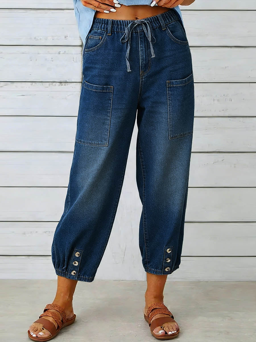 Jeans Mujer Pierna Ancha Cintura Alta Estilo Casual