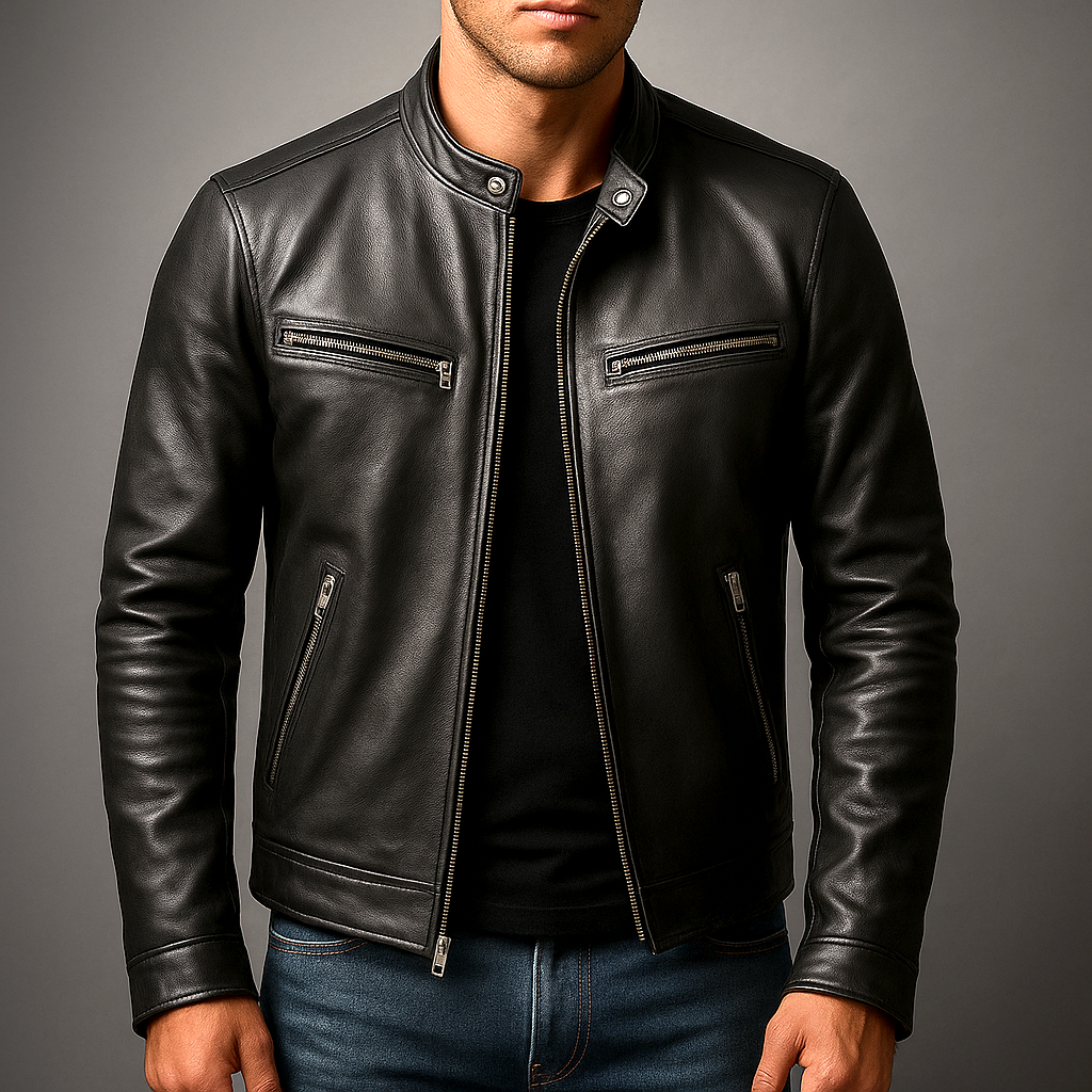 Chaqueta Hombre de Cuero Retro Ajuste Clasico