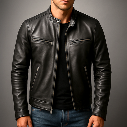 Chaqueta Hombre de Cuero Retro Ajuste Clasico