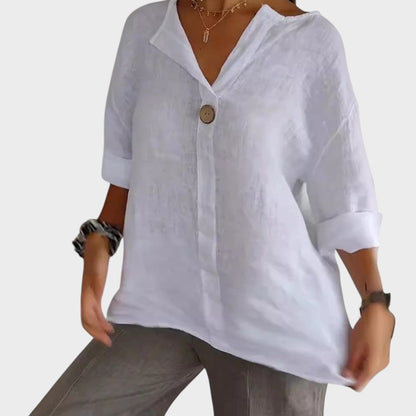 Blusa Mujer de Lino Escote en V Casual Elegante