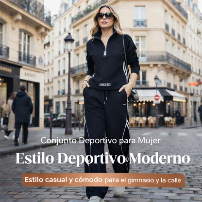 Conjunto Deportivo Mujer de Tejido Suave Media Cremallera