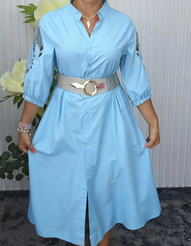 Vestido Camisero Mujer Fluido Corte Midi con Cinturón