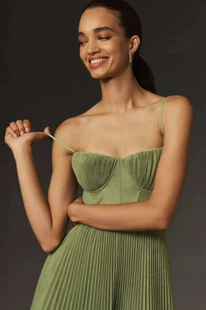 Vestido maxi mujer plisado con tirantes finos