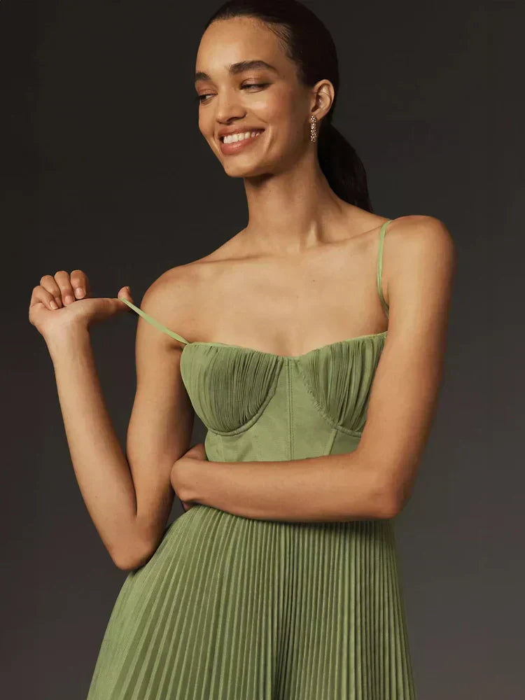 Vestido Bustier Mujer Plisado con Tirantes Finos