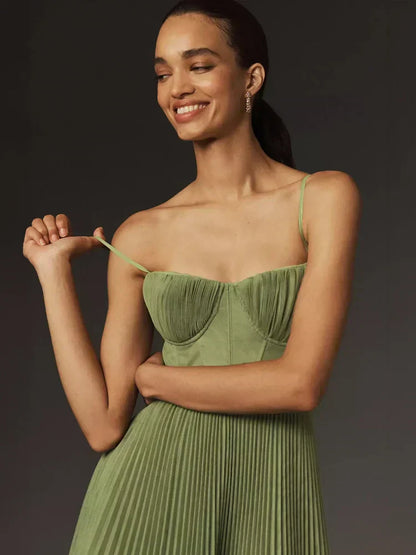 Vestido Bustier Mujer Plisado con Tirantes Finos