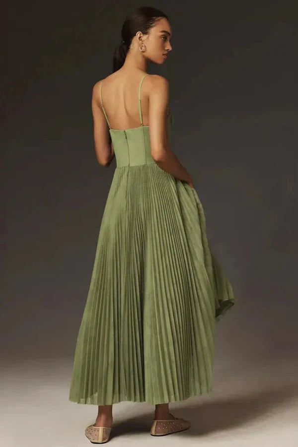 Vestido maxi mujer plisado con tirantes finos