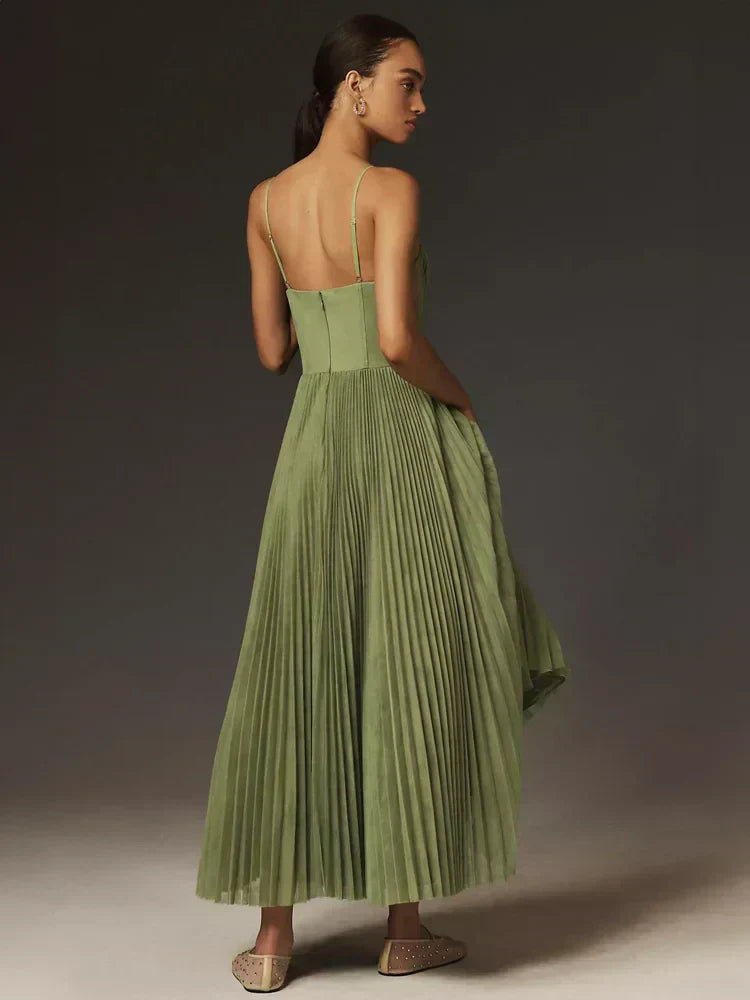 Vestido Bustier Mujer Plisado con Tirantes Finos