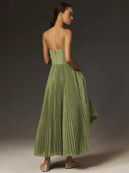 Vestido Mujer Plisado con Bustier y Tirantes Finos