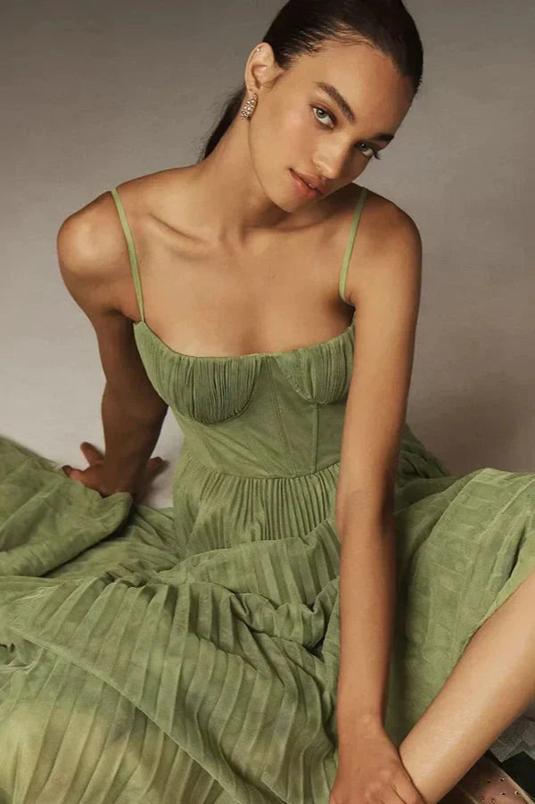 Vestido maxi mujer plisado con tirantes finos