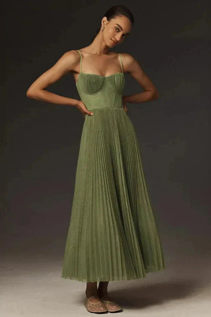 Vestido maxi mujer plisado con tirantes finos - Mavetta