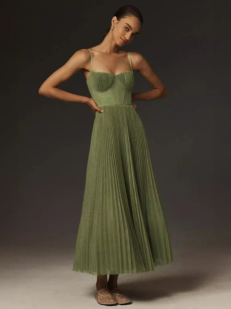 Vestido Mujer Plisado con Bustier y Tirantes Finos - Mavetta
