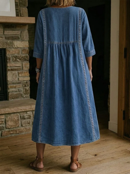 Vestido midi mujer de encaje corte línea A