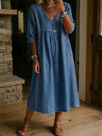 Vestido midi mujer de encaje corte línea A
