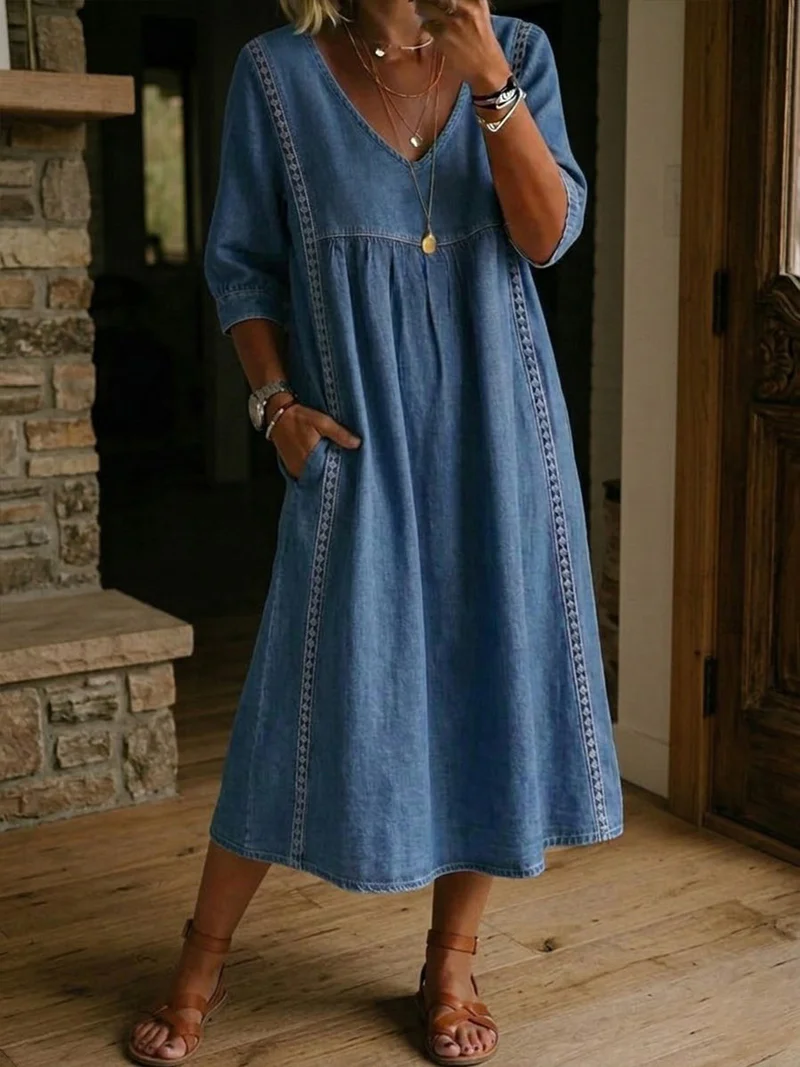 Vestido midi mujer de encaje corte línea A - Mavetta