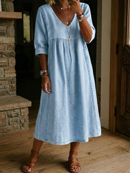 Vestido midi mujer de encaje corte línea A