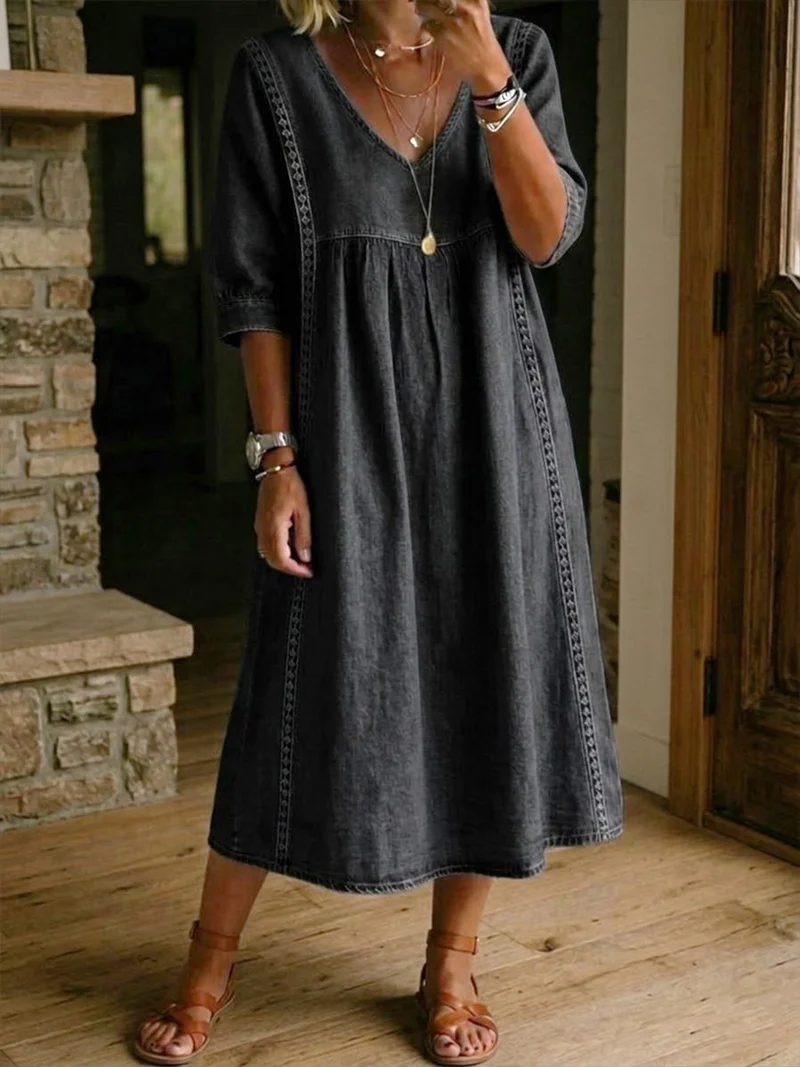 Vestido midi mujer de encaje corte línea A