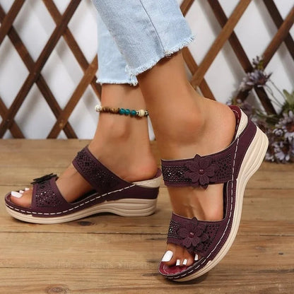 Sandalias Mujer con Cuña y Tiras Florales Transpirables