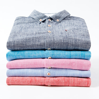 Camisa Hombre de Lino Tejido Ligero Botones Frontales