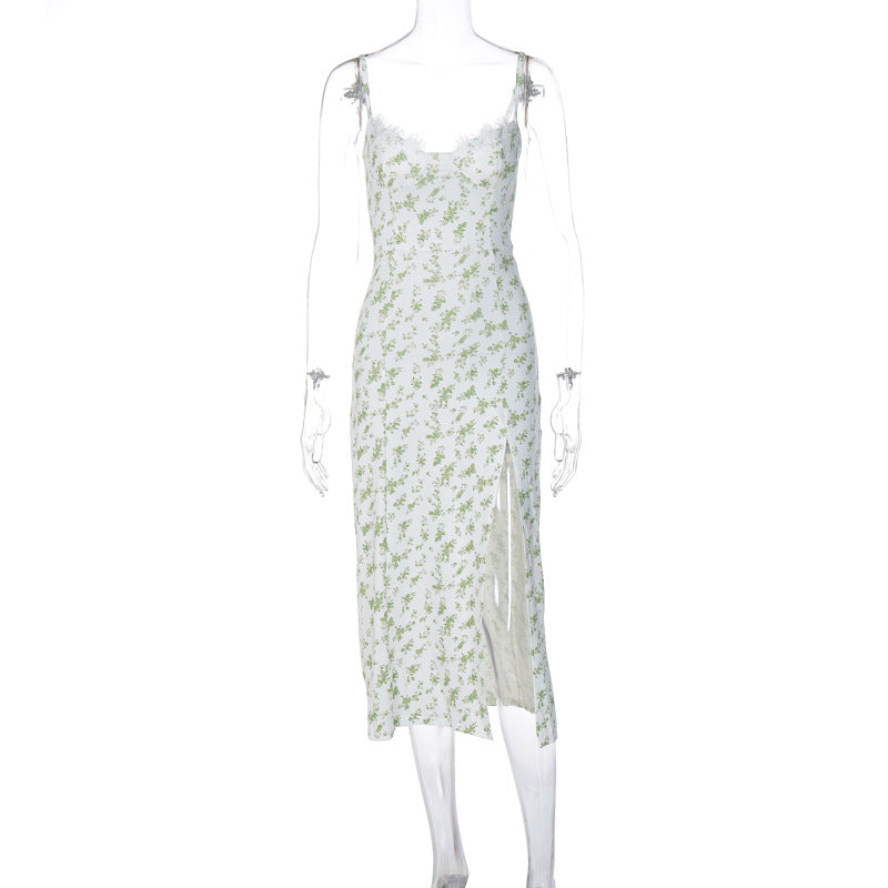 Vestido Largo Mujer de Encaje y Estampado Fiesta Verano