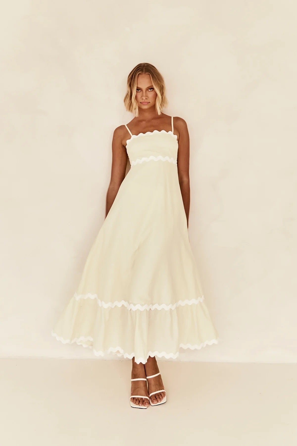Vestido Largo Mujer de Tiras con Diseño de Ondas Playa Primavera
