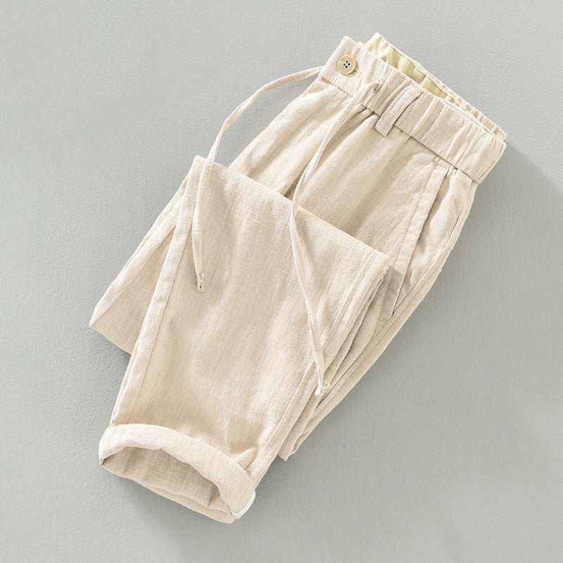 Pantalones Hombre de Lino y Algodón Corte Recto Cintura Elástica