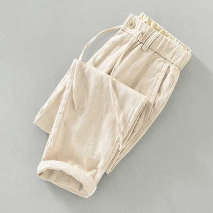 Pantalones Hombre de Lino y Algodón Corte Recto Cintura Elástica
