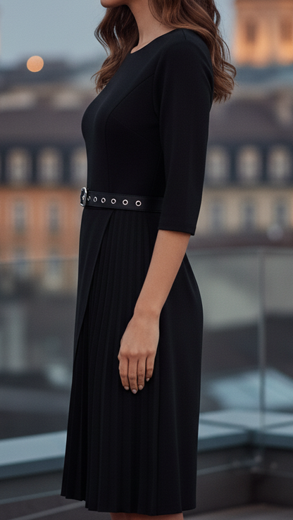 Vestido midi mujer Manga larga con cinturón ajustable