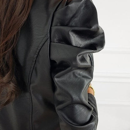 Chaqueta Mujer Cuero Sintético Cremallera Cuello Redondo Slim