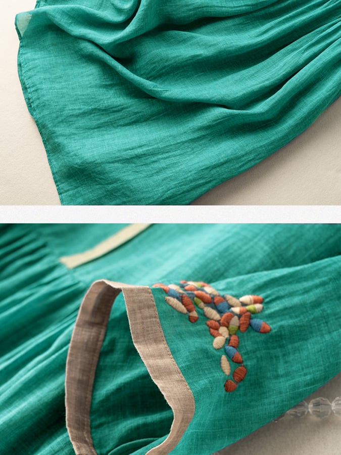 Vestido Mujer Bordado Manga Larga Cuello Redondo