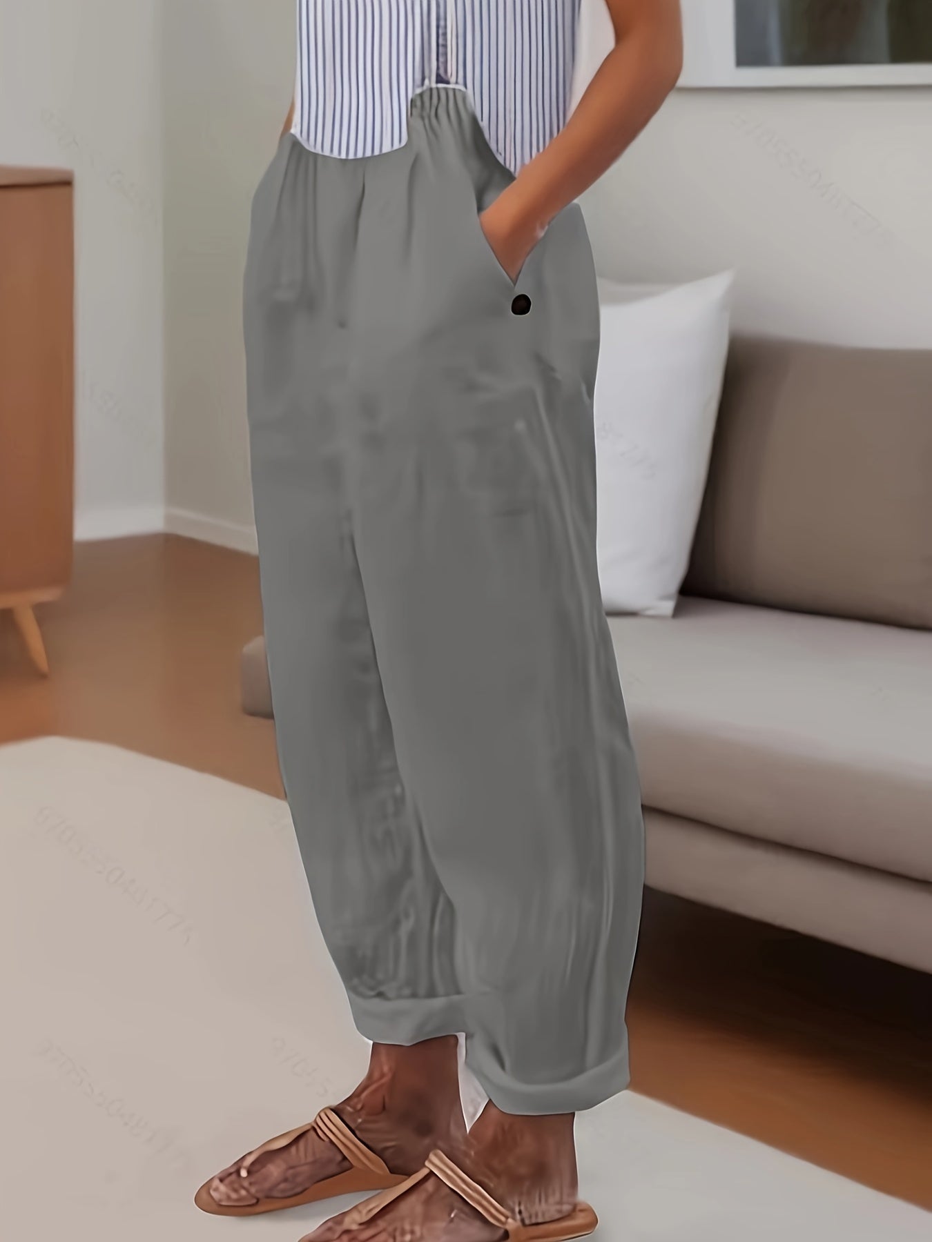 Pantalón Mujer de Lino Talle Alto Corte Relajado