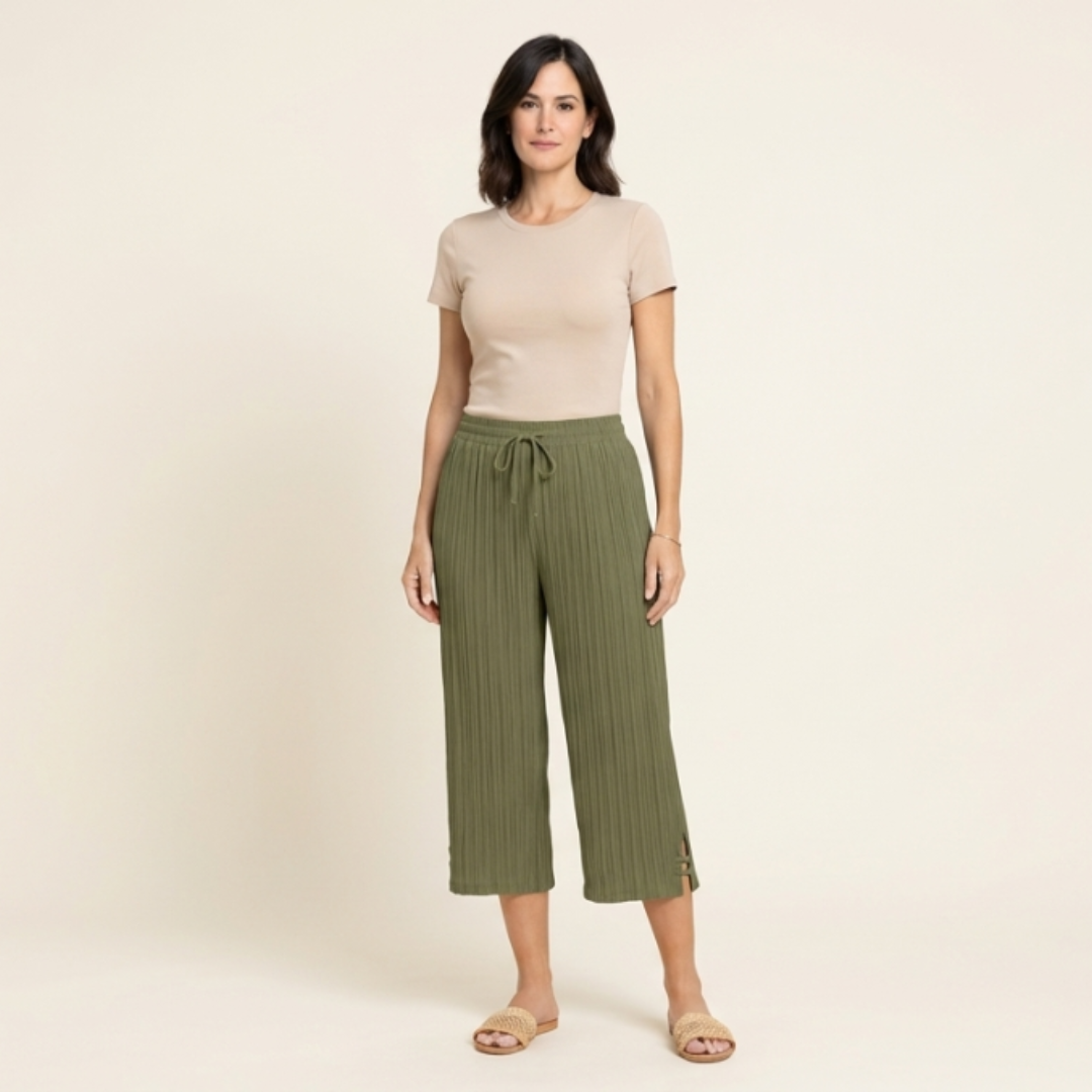 Pantalón Capri Mujer Acanalado Pierna Ancha - Mavetta