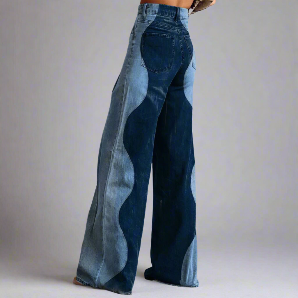 Pantalón Mujer Talle Alto Detalles Ondulados Corte Ancho