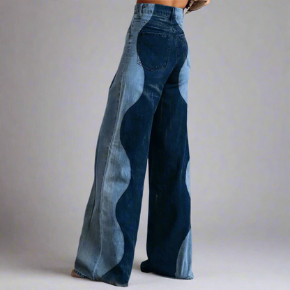 Pantalón Mujer Talle Alto Detalles Ondulados Corte Ancho