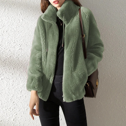 Chaqueta Mujer Teddy Cuello Alto Cremallera Moderna