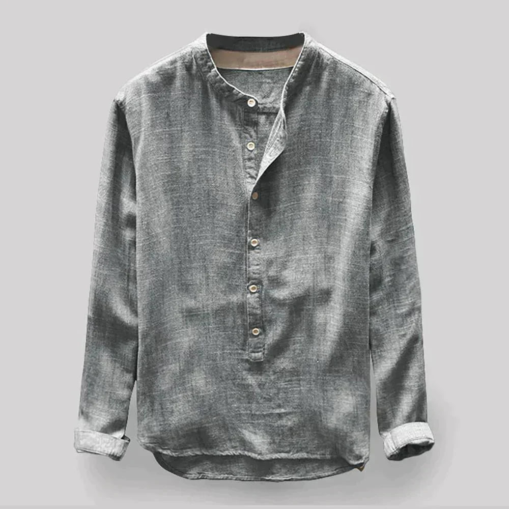 Camisa Casual Hombre Algodón Cuello Mao Ajuste Regular